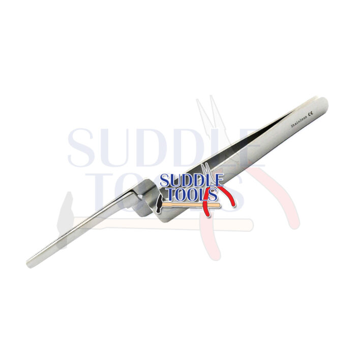 S-588 STAND UP CROSS LOCKING SOLDERING TWEEZERS WITH SERRATED TIPS